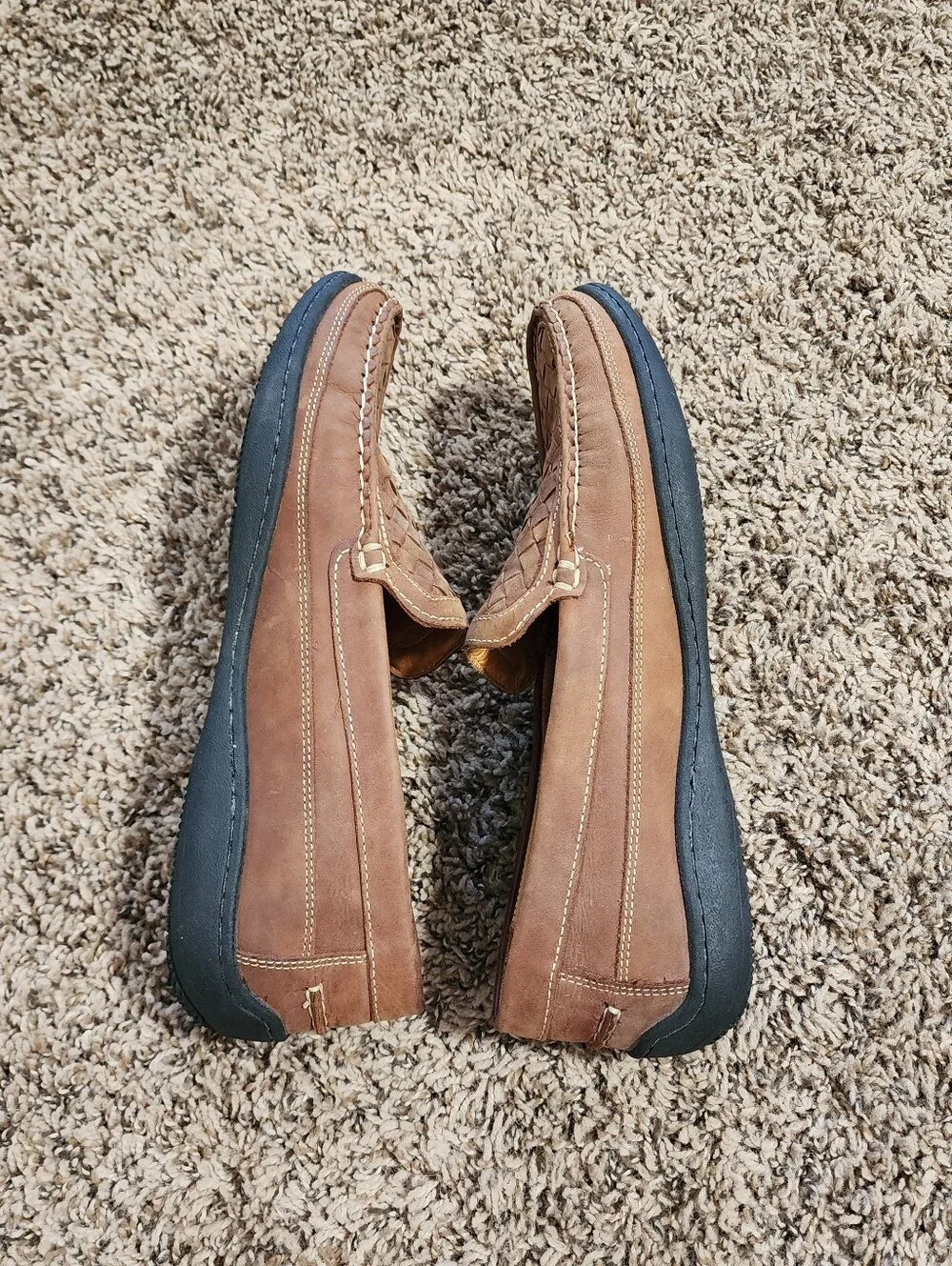 Johnston & Murphy Brown Woven Leather Loafers Slip On Moccasins 9 Business Work